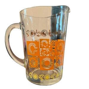 Vintage Hazelware Glass Drink Pitcher 60oz Geometric Orange Yellow Gold 1960s